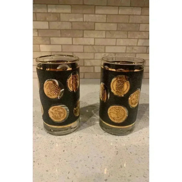 MCM Libbey Cocktail Glasses Gold Coin Collection Set of 4 - Picture 8 of 12